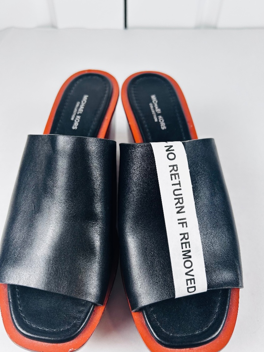 MICHAEL KORS Collection  Leather Wood Wedge Platform Mule Sandal Shoe 7.5 EUR 38 - Picture 15 of 15